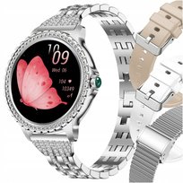 Smartwatch Damski Angelo Watches AX19 Srebrny Zegarek Rozmowy Bluetooth Pulsometr Ciśnienie Cyrkonie + 2 Bransolety + 2 Paski Zestaw Angelo Watches