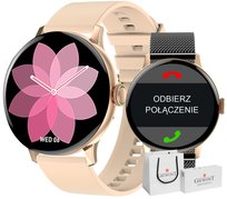 Smartwatch Damski Giewont Gw330-4 Różowe Złoto-Róż Pudrowy Pasek Silikonowy  + Czarna Bransoleta