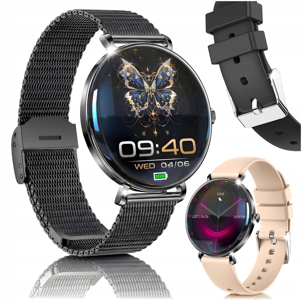 SMARTWATCH DAMSKI PL MENU ZEGAREK ROZMOWY SMART WATCH CIŚNIENIE 3 PASKI ...