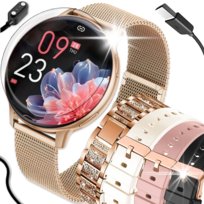 SMARTWATCH DAMSKI ZEGAREK DLA KOBIETY MENU PL ROZMOWY CIŚNIENIE BPM 4 PASKI BRANSOLETKA SERCE