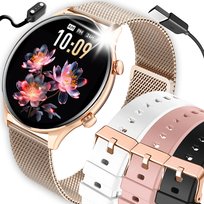 SMARTWATCH DAMSKI ZEGAREK DLA KOBIETY MENU PL ROZMOWY CIŚNIENIE BPM 4 PASKI BRANSOLETKA SERCE