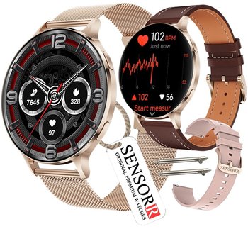 SMARTWATCH DAMSKI ZEGAREK ROZMOWY PULSOMETR MONITORING SNU KROKOMIERZ 3 PASKI SUPER CIENKI - SENSORR