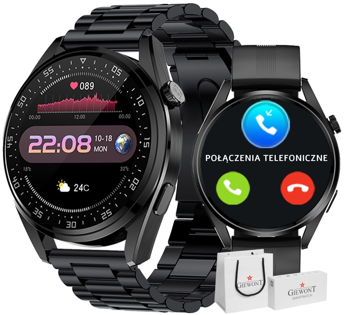 Zdjęcia - Smartwatche Smart Watch Smartwatch Giewont Vertex SmartCall GW450-1 Carbon/Carbon Silikon 