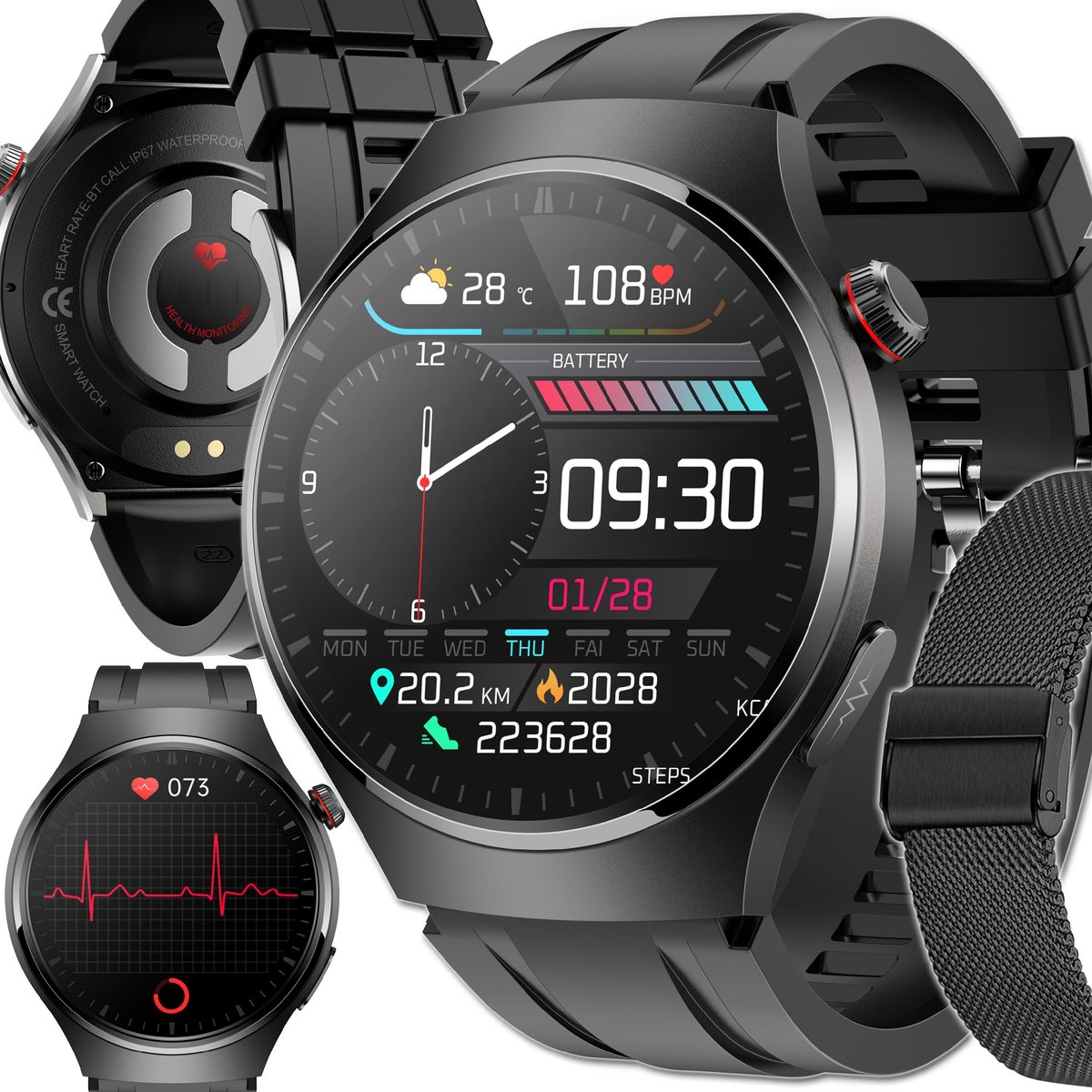 Фото - Смарт годинник Smart Watch Smartwatch damski JG Smart czarny okrągły wykrywanie tętna 