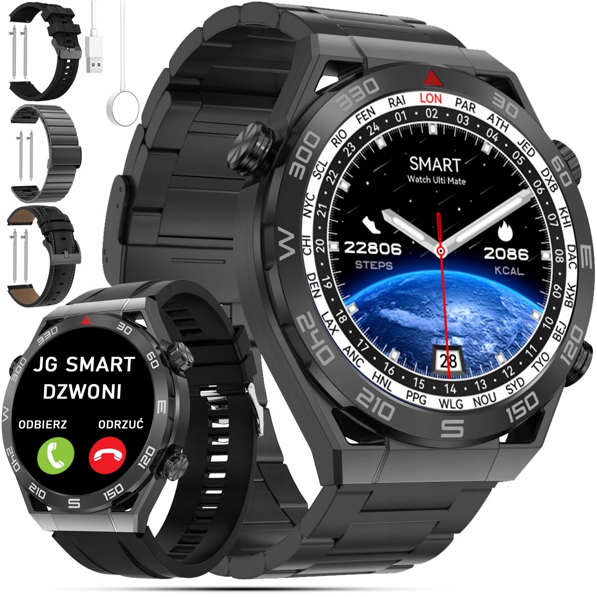 Zdjęcia - Smartwatche Smart Watch Smartwatch Męski Z Funkcją Rozmów Ciśnienie Puls Polskie Menu Kardio / Trz 