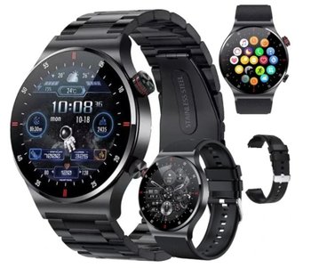 Smartwatch męski zegarek elegancki czarny 2 paski - Inny producent