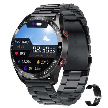 Smartwatch zegarek Bestphone BF6 czarny z opaską silikonową oraz opaską stainless czarną - Bestphone