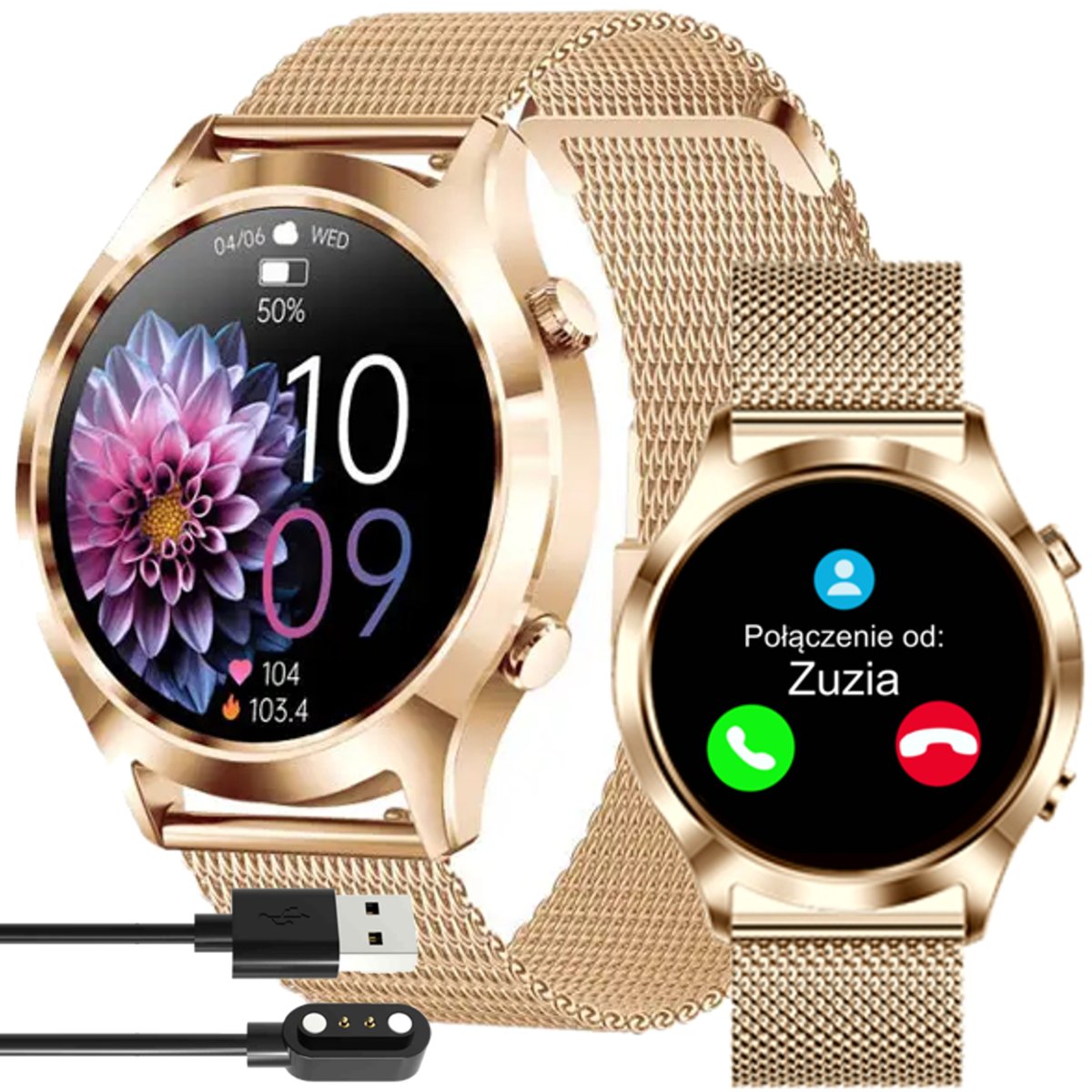 Фото - Смарт годинник Smart Watch Smartwatch Zegarek Damski Kobiecy Złoty Okrągły Rozmowy Sport Puls Pl Menu 
