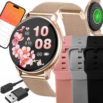 SMARTWATCH ZEGAREK DAMSKI PRO ZŁOTY ROZMOWY POWIADOMIENIA SPORT 4 PASKI PL Lewer