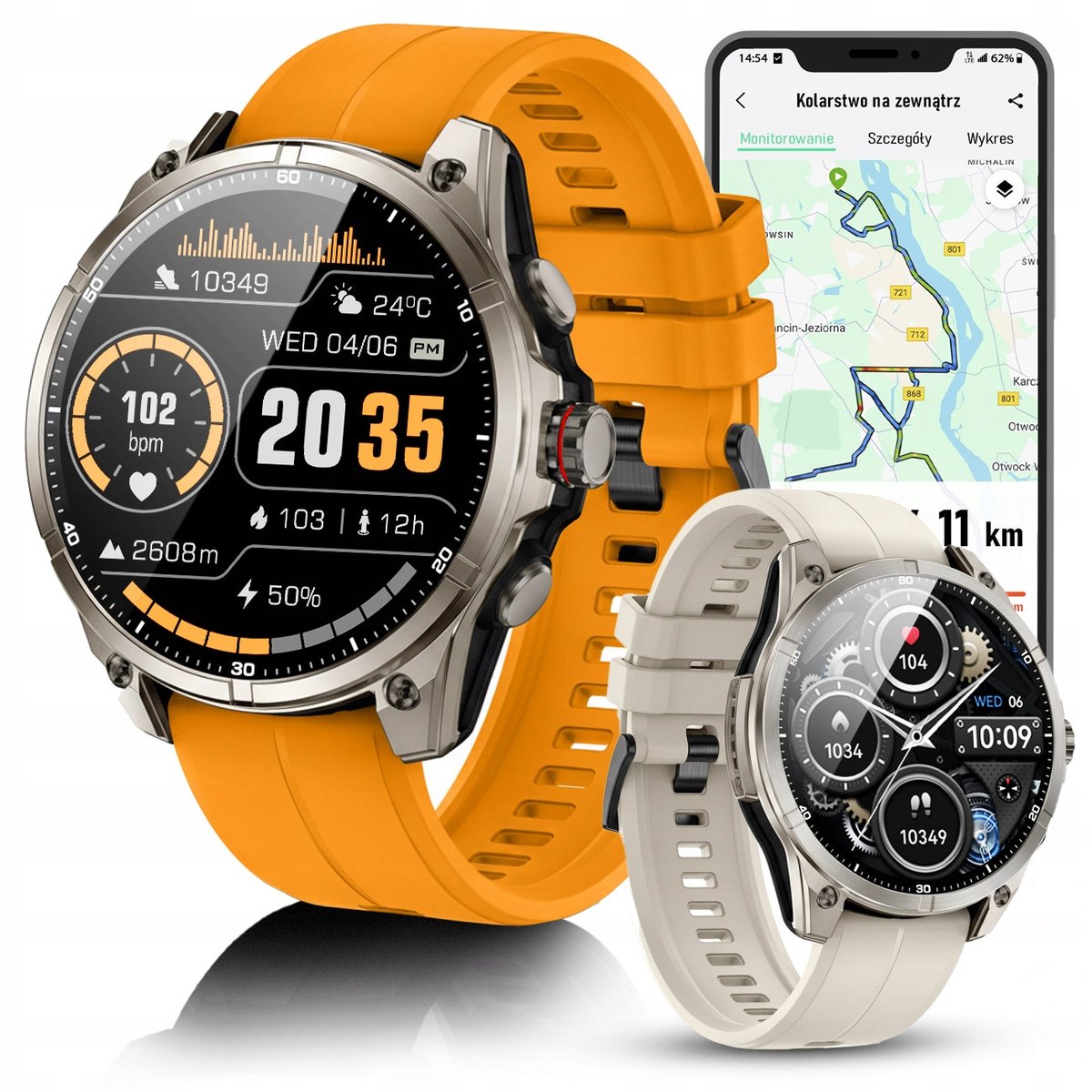 Smartwatch voor heren, GPS, kompas, barometer, hoogtemeter, bluetooth