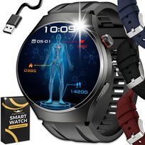 SMARTWATCH ZEGAREK MĘSKI EKG POMIAR CUKRU HRV ROZMOWY 3 PASKI SZKŁO MENU PL