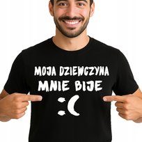 ŚMIESZNA KOSZULKA MOJA DZIEWCZYNA MNIE BIJE :( DLA FACETA S 3535 CZARNA FRUIT OF THE LOOM