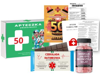 Śmieszny Prezent na 50 Urodziny dla Kobiety APTECZKA RATUNKOWA