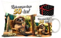ŚMIESZNY PREZENT NA 50 URODZINY DLA KOBIETY MĘŻCZYZNY KUBEK PODUSZKA