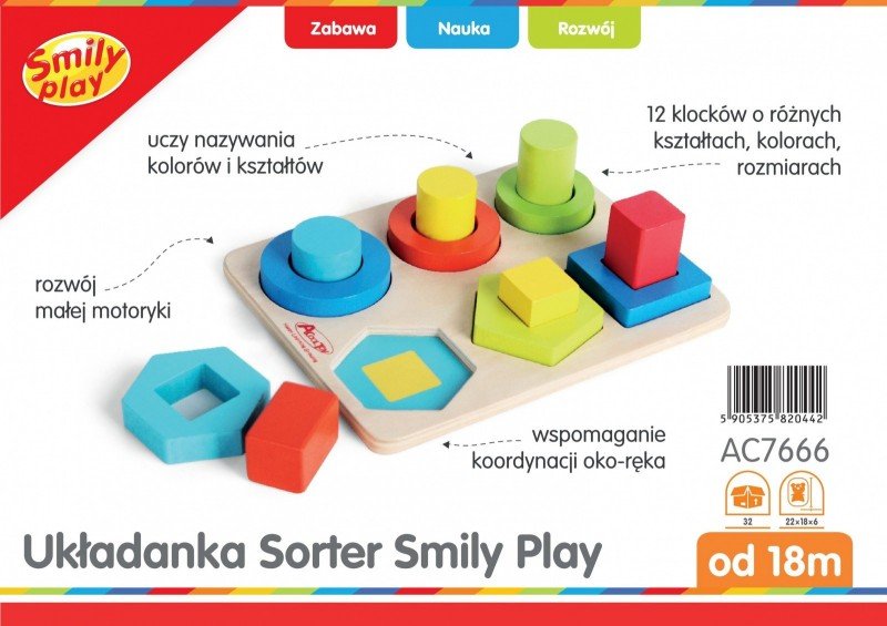 Smily, drewniana układanka - sorter