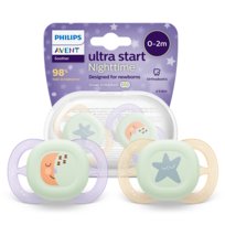 Smoczek Ultra Start PHILIPS AVENT SCF075/07, 2 szt. - 0-2 m świecący w ciemności ortodontyczny silikonowy bez BPA etui do sterylizacji noworodek