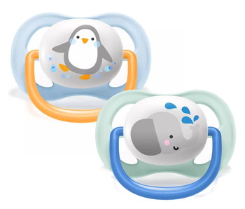 Smoczek uspokajający AVENT SCF080/05, 2 szt. - 0-6M Słoń Pingwin silikon bez BPA ortodontyczny etui do sterylizacji - Philips Avent