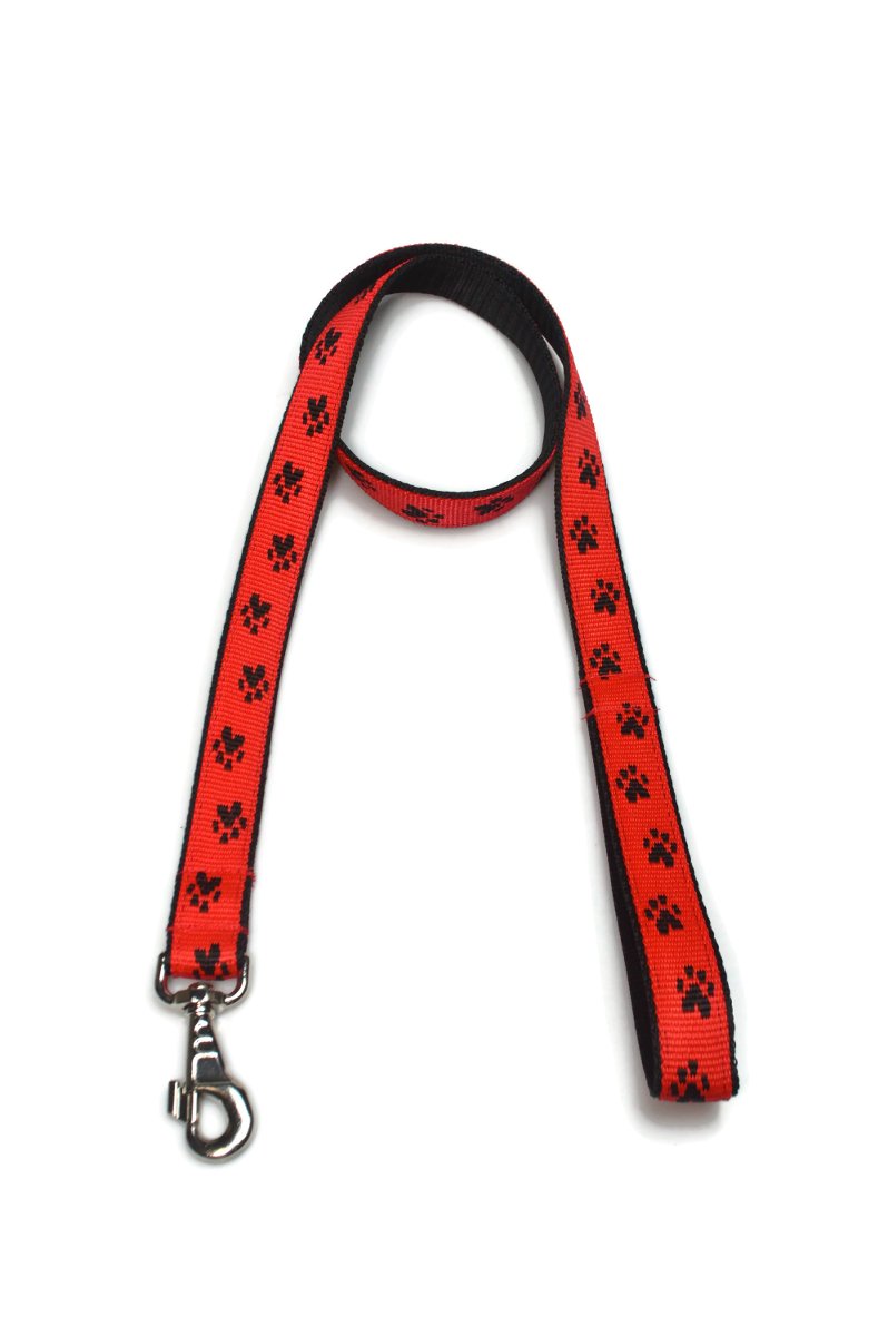 Smycz podwójna ALIZOO A-246 łapki, 30 mm x 130 cm czerwona-Zdjęcie-0