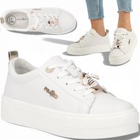 Sneakersy Damskie SKÓRZANE FILIPPO Wygodne Białe Półbuty na Platformie 40 FILIPPO