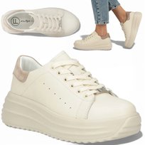 Sneakersy Damskie SKÓRZANE FILIPPO Wygodne Półbuty Beżowe na Platformie 37