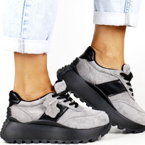 SNEAKERSY NA GRUBEJ PODESZWIE PÓŁBUTY SKÓRZANE FILIPPO 6785 SZARE FILIPPO