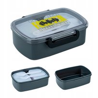Śniadaniówka dla dzieci szara ze sztućcami 2 komory DC BATMAN