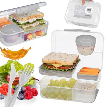 Śniadaniówka Lunchbox Pojemnik Na Śniadanie Obiad Z Przegródkami Dzielony Z Pojemnikiem Na Sos Openhome Szary 22x18.6x6cm - OPENHOME