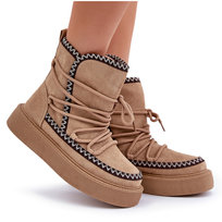 Śniegowce Damskie Z Haftem Na Platformie Brązowe Naleris -40