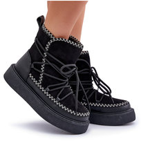 Śniegowce Damskie Z Haftem Na Platformie Czarne Naleris -37