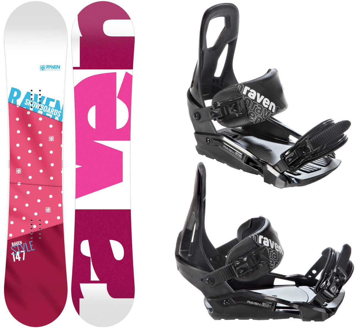 Set Snowboard RAVEN Pure Mint + Attacchi S230 – Tavola True Twin, Camber Inverso, Attacchi Regolabili Taglia S/M