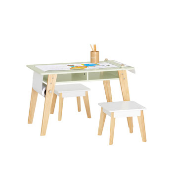SoBuy Zestaw stoliku i 2 krzesła dla dzieci do rysowania szuflady półka KMB92-GR - SoBuy