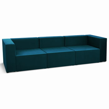 Sofa 3-osobowa modułowa LEON w kolorze niebieskim – segment do zestawu mebli modułowych: 3 siedziska, 3 oparcia, 2 podłokietniki - Postergaleria
