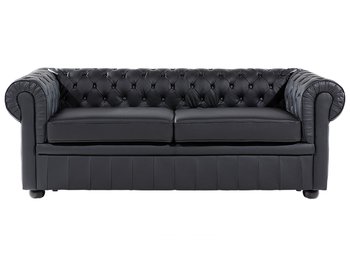 Sofa 3-osobowa skórzana czarna CHESTERFIELD - Beliani