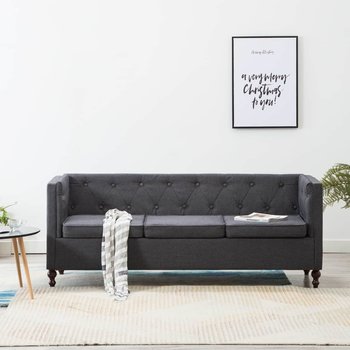 Sofa 3-osobowa w stylu Chesterfield, ciemnoszara, materiałowa - vidaXL