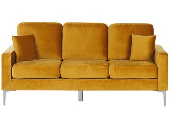 Sofa 3-osobowa welurowa żółta GAVLE - Beliani