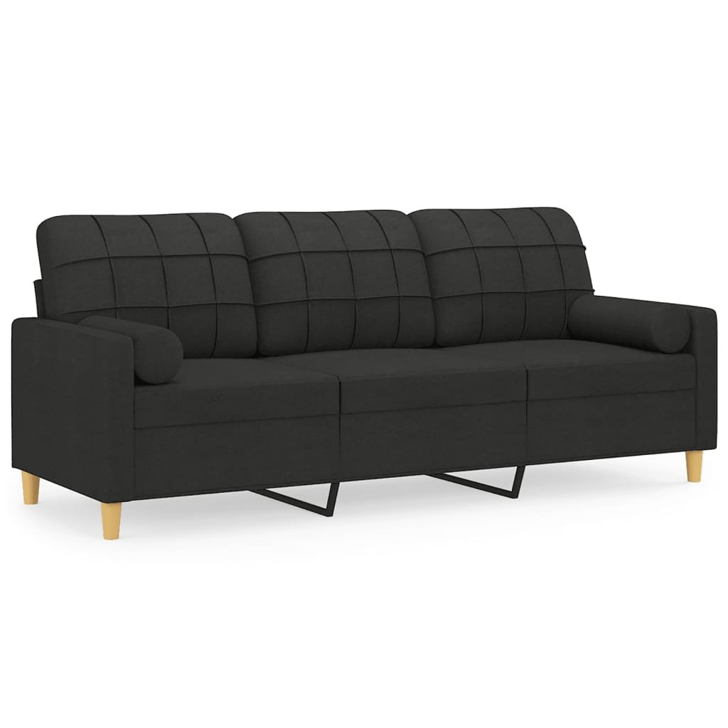Zdjęcia - Sofa  3-osobowa z poduszkami, 198x77x80 cm, czarna / AAALOE