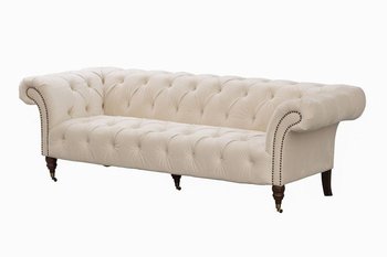 Sofa Chesterfield Glamour, Velvet Cream 3os., 230x98x75 cm - Dekoria