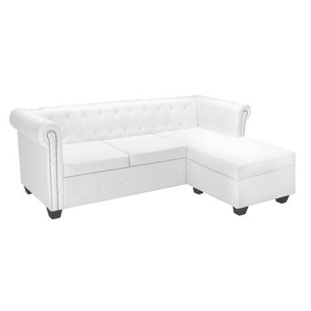 Sofa Chesterfield w kształcie litery L VidaXL, biała, sztuczna skóra - vidaXL