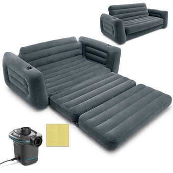 Sofa dmuchana rozkładana 2w1, materac dwuosobowy, łóżko, szary, 203x224x66 cm Intex - Intex