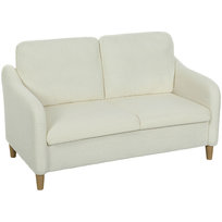 Sofa dwuosobowa HOMCOM, mała kanapa z wykończeniem z polaru sherpa, grubo wyściełana, nowoczesna tapicerowana sofa, sofa dwuosobowa 137 cm do salonu, sypialni, kremowo-biała Homcom