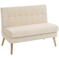 Sofa dwuosobowa HOMCOM z imitacją lnu, pikowane oparcie, mała, nowoczesna, tapicerowana sofa, 118 cm, dwuosobowa sofa z drewnianymi nogami do salonów i małych pomieszczeń, beżowa Homcom