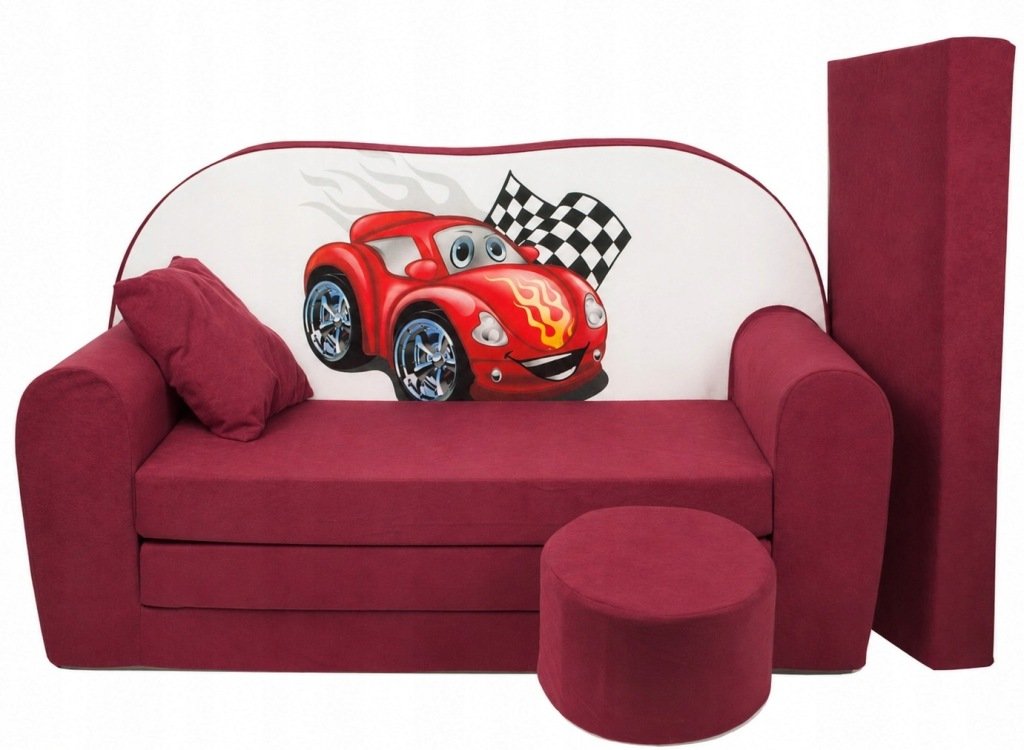 Sofa Dziecięca Autko Czerwona Rozkładana Duża Komplet 100x170 CM Pianka