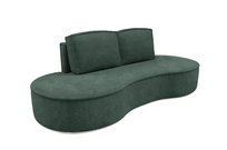 Sofa FLOW o zaokrąglonych bokach z poduszkami zielona w tkaninie Abriamo Bettso