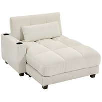 Sofa HOMCOM Chaise Longue 2-osobowa z funkcją spania, 114 x 147 cm, wygląd sztruksu, podłokietnik lewy/prawy, uchwyt na kubek i poduszka lędźwiowa, do salonu i sypialni, kremowo-biała Homcom