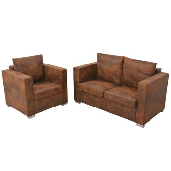Sofa i fotel zamszowe w kolorze brązowym, wymiary: - Zakito Europe