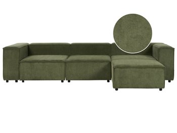 Sofa modułowa 3-osobowa sztruksowa z otomaną zielona APRICA - Beliani