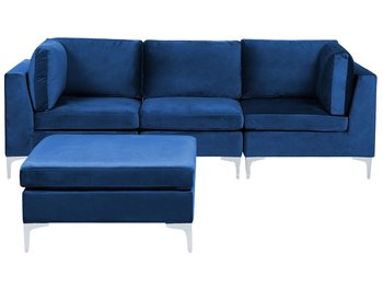 Sofa modułowa 3-osobowa z otomaną welurowa niebieska EVJA - Beliani