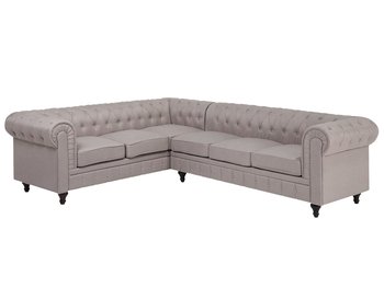 Sofa narożna BELIANI Chesterfield, prawostronna, beżowa, 77x280x220 cm - Beliani