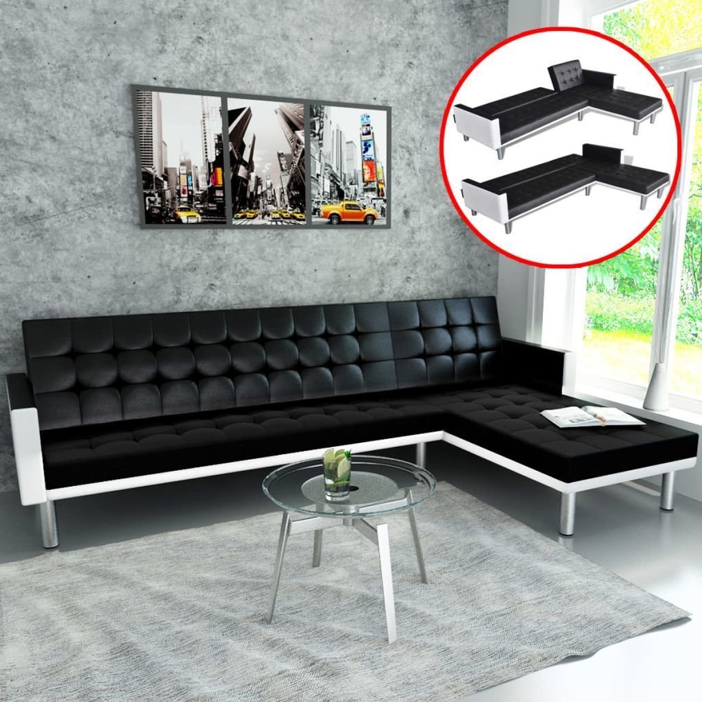 Sofa narożna z funkcją rozkładania VIDAXL, czarna, 218x155x69 cm