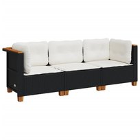 Sofa ogrodowa z poduszkami, 3-osobowa, czarna, pol